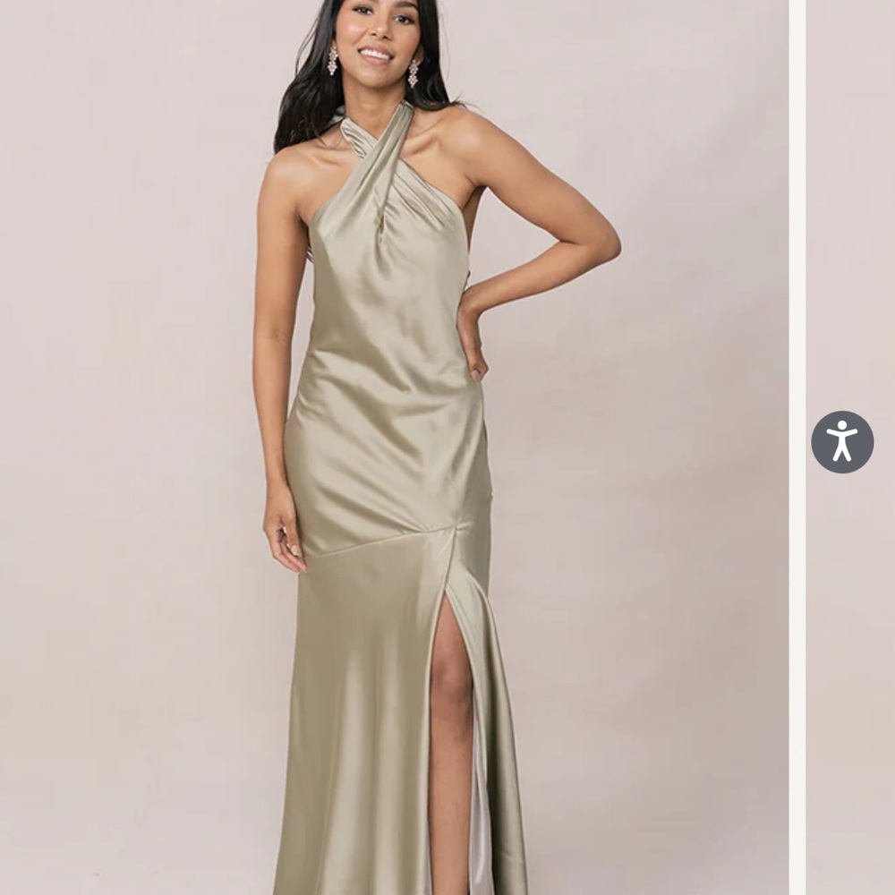 Revelry Athena Satin Maxi Dress in Silver Sage